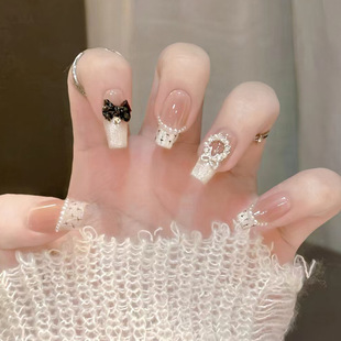 Small Chanel Style Pearl Bow Woven Flash French All-match Temperament Gentle European and American Ins Style Removable Nail Art