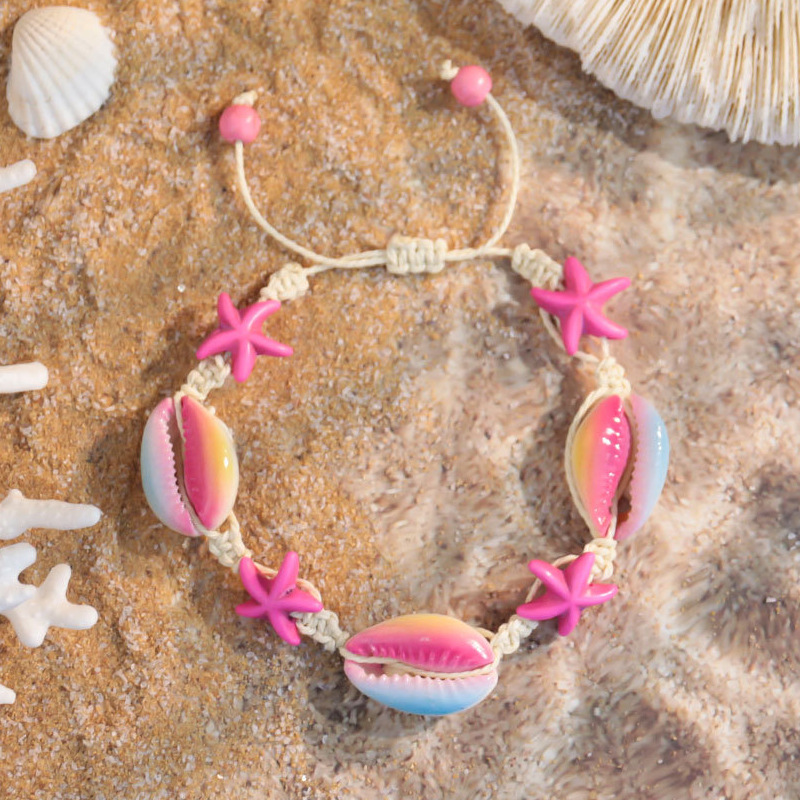 海洋风海星贝壳手链ins小众设计感雏菊印花可调节手绳潮跨境货源