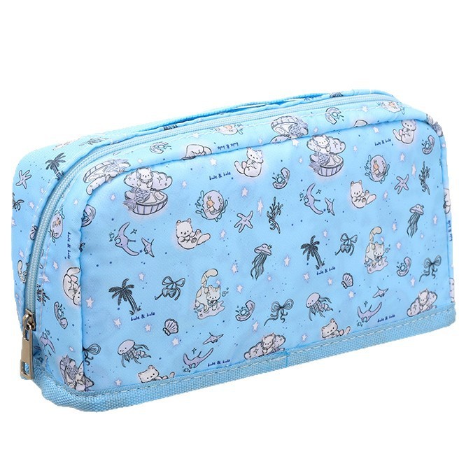 ins 新しいトースト猫折りたたみ鉛筆バッグ高価値かわいいガーリー学生鉛筆文具箱収納袋|undefined