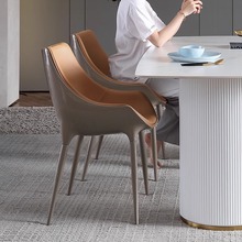轻奢真皮餐椅意式极简头层牛皮高级感现代设计师家用高端餐厅椅子