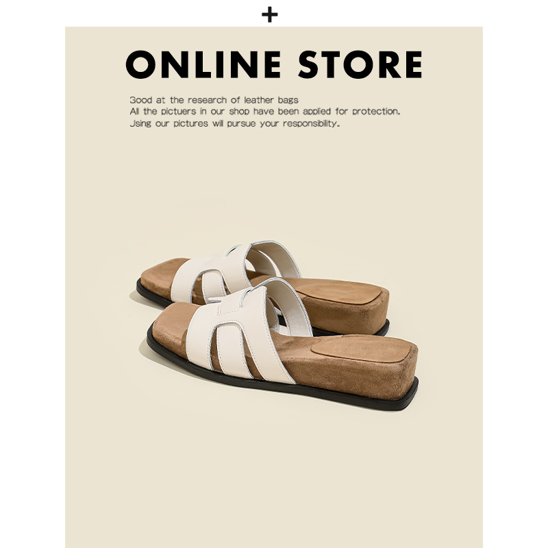 Cowhide Version! Wedge Thick-Soled For Women Summer Outdoor 2025 New French Style Elegant Sandals Square-Toed One-Strap_vogvips.com