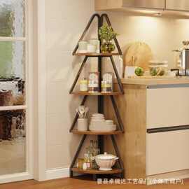 跨境铁木艺圣诞树造型墙角置物架 客厅摆件装饰转角多层收纳架