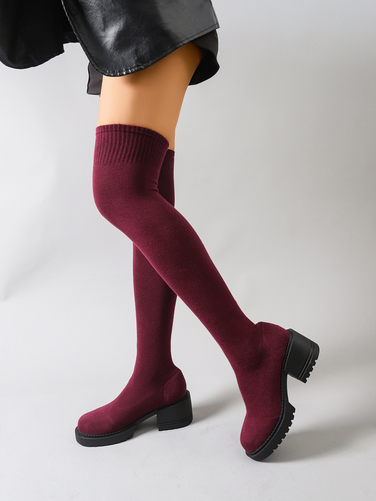 Damen Overknee Cowboystiefel Mit Blockabsatz Und Elastischer Passform_voghion.com