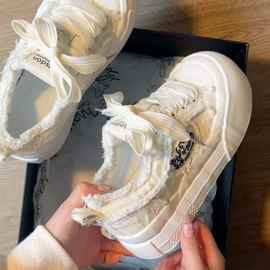 可爱大头厚底帆布板鞋女夏季学生小众百搭运动休闲圆头增高小白鞋