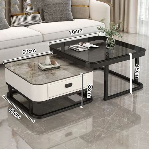 Mesa de té de lujo ligera sala de estar doméstica moderna y pequeña casa red cuadrada de vidrio rojo tablero de TV combinado mesa de té