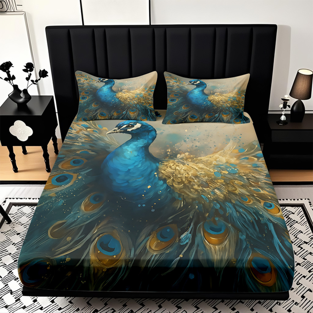 TEMU / JIT transfronterizo pro-skin Peacock serie de patrón de impresión digital de alta definición cama gazonas ropa de cama kit