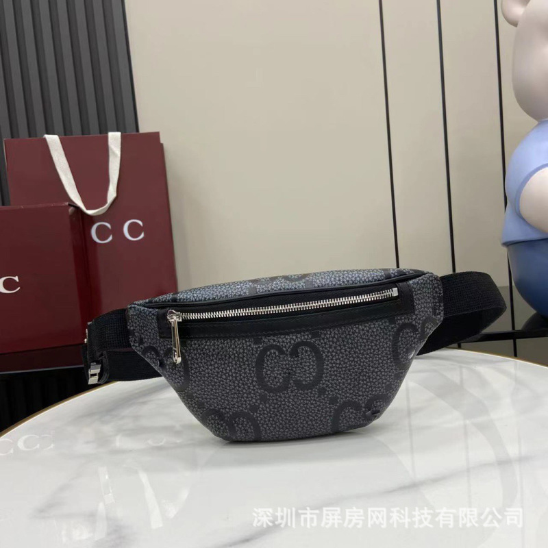 Fashionable and Versatile Gucci Small Waist Bag Men's Chest Bag Crossbody Bag Genuine Leather Embossed Cowhide Commuter Bag