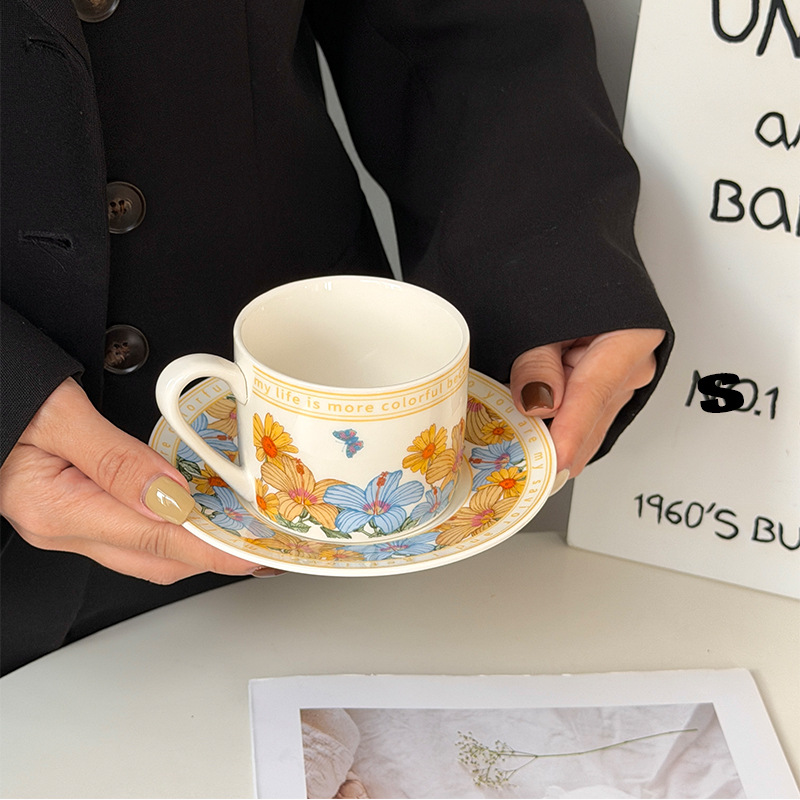 Blumen Kaffeebecher Mit Untertasse Set Florale Keramiktasse_voghion.com