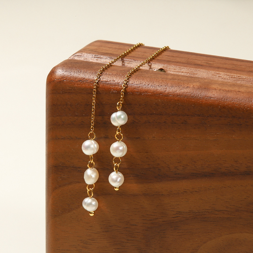 Fashion Geometric Stainless Steel Plating Artificial Pearls Ear line 1 Pair