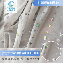 40D涤氨两排大小圆片冲片网纱 幻彩亮片弹力网布 演出服婚纱网布