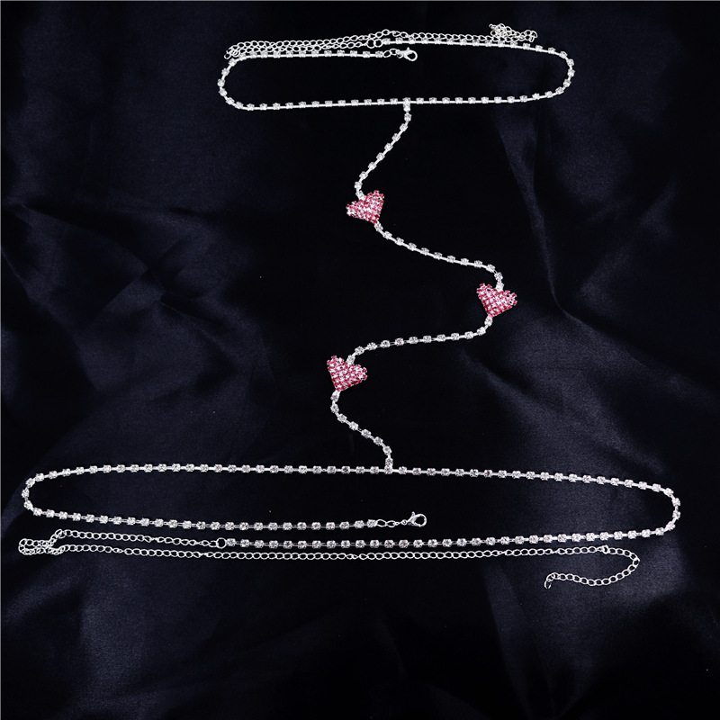 European And American New Non-penetrating Red Heart Rhinestone Body Chain Female display picture 4