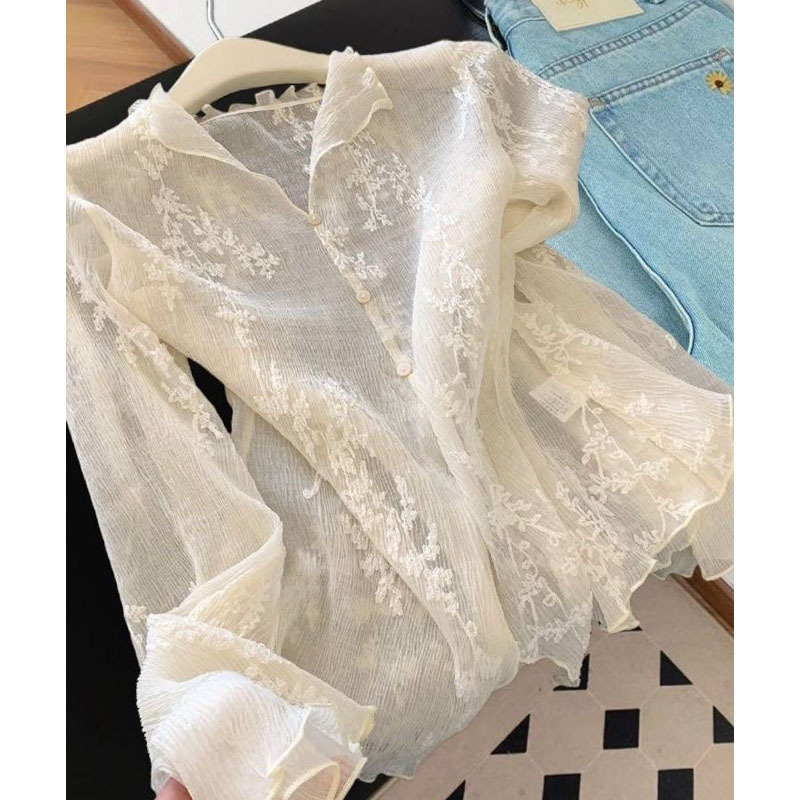 Designer-Inspired Heavy Embroidery Lace V-Neck Long-Sleeve Cardigan for Women, Spring and Autumn French Style, Versatile Casual Lightweight Top