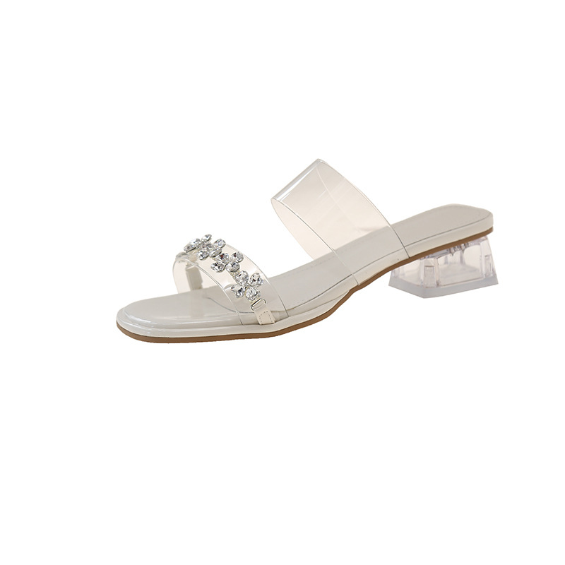 French Style Heels For Women Summer Outdoor Fairy Shoes High-end Transparent Rhinestone One-strap Stunning High Heel_vogvips.com