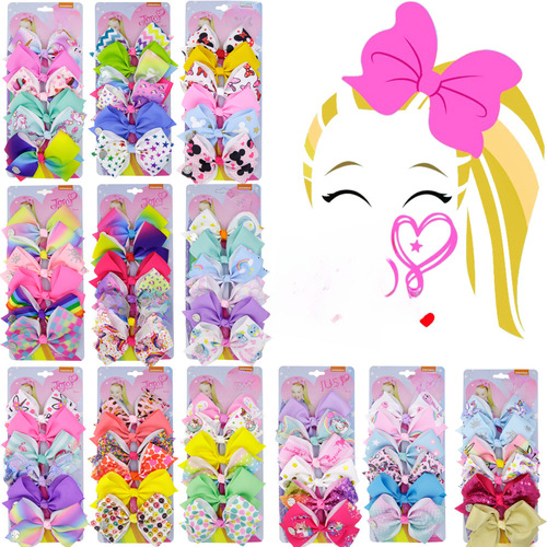 European and American popular style children's fashionable hair clips, 6-piece set, JOJO girls' bow tie butterfly knot paper card packaging headwear wholesale