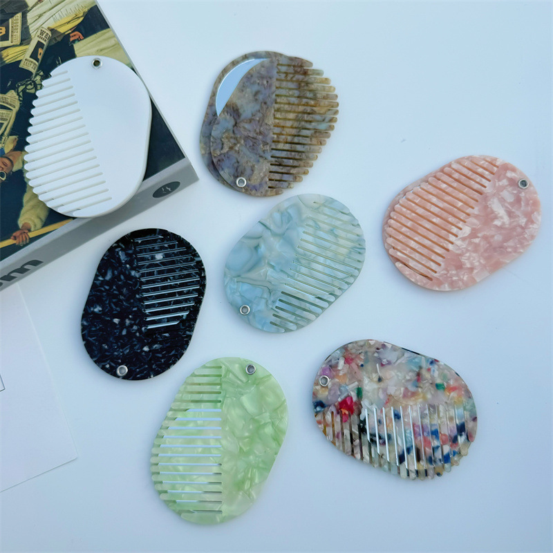 厚みのある折りたたみ式ポータブルツーインワン化粧鏡、ヘアコーム、折りたたみ式コーム、一体型ミラー、ポータブルアセテートボードコーム|undefined