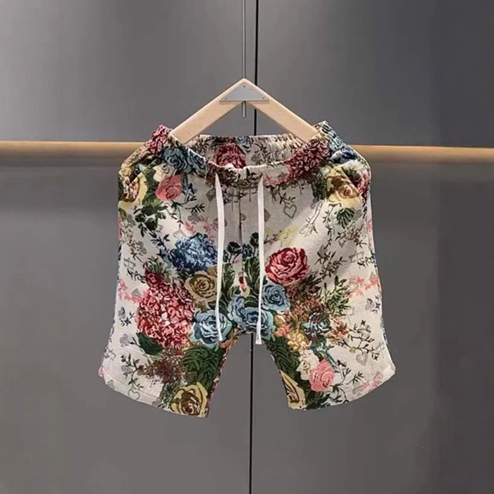 Men's Summer Trendy Casual Thin Floral Print Shorts Versatile Loose Fit Beach Sports Capri Pants_viptrois.com
