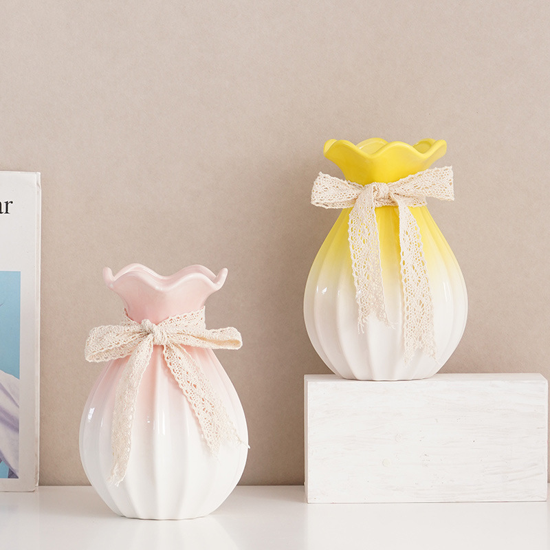 Chu Men Simple Modern Gradient Ceramic Vase Decor Dried Flowers Watered Fresh Flowers Block Flower Living Room Flower Arrangement Ornament