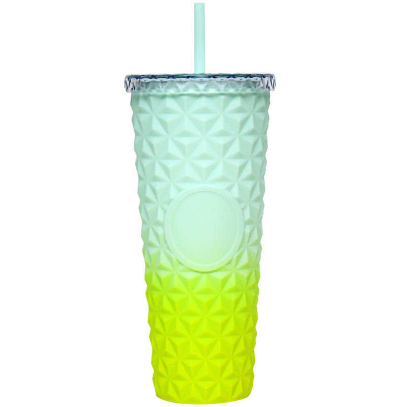 プラスチックカップ新型二重クリエイティブグラデーションマーメイドテールストローカップドリアンカップメッキカラースパンコールカップ|undefined