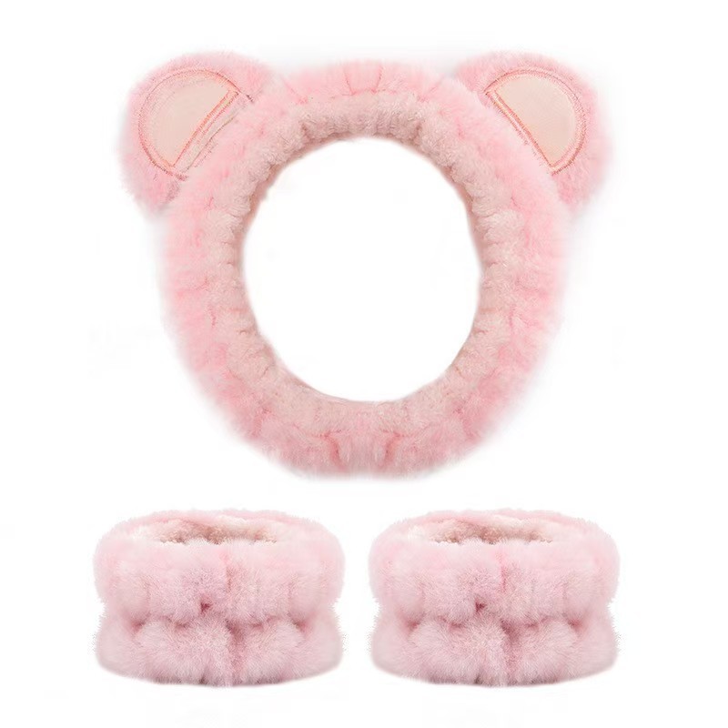 Otoño y invierno nuevo super lindos dibujos animados animal correa de cabello conjunto de correa de muñeca a prueba de humedad presión protector de cabello de muñeca lavado de la cara accesorios de cabello al por mayor
