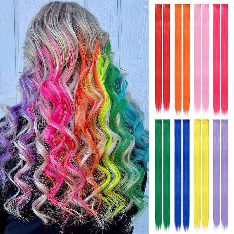 Colorful Clip-In Hair Extensions, Ear-Hanging Dyed Straight Hair Highlights, One-Piece Wig Extensions