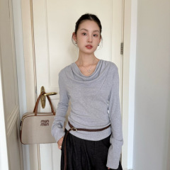 DIGM | 2025秋季极简解构风荡领长袖修身T恤打底衫针织衫女A09266