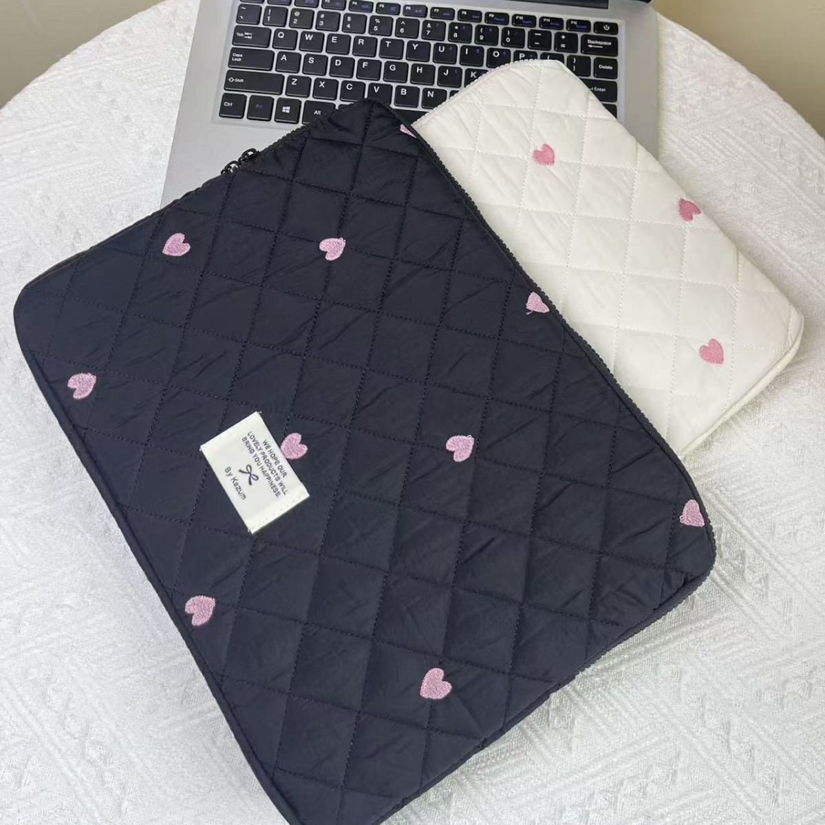 Korean ins tablet storage bag with cute diamond embroidery and small hearts 11/13/15inch laptop storage bag