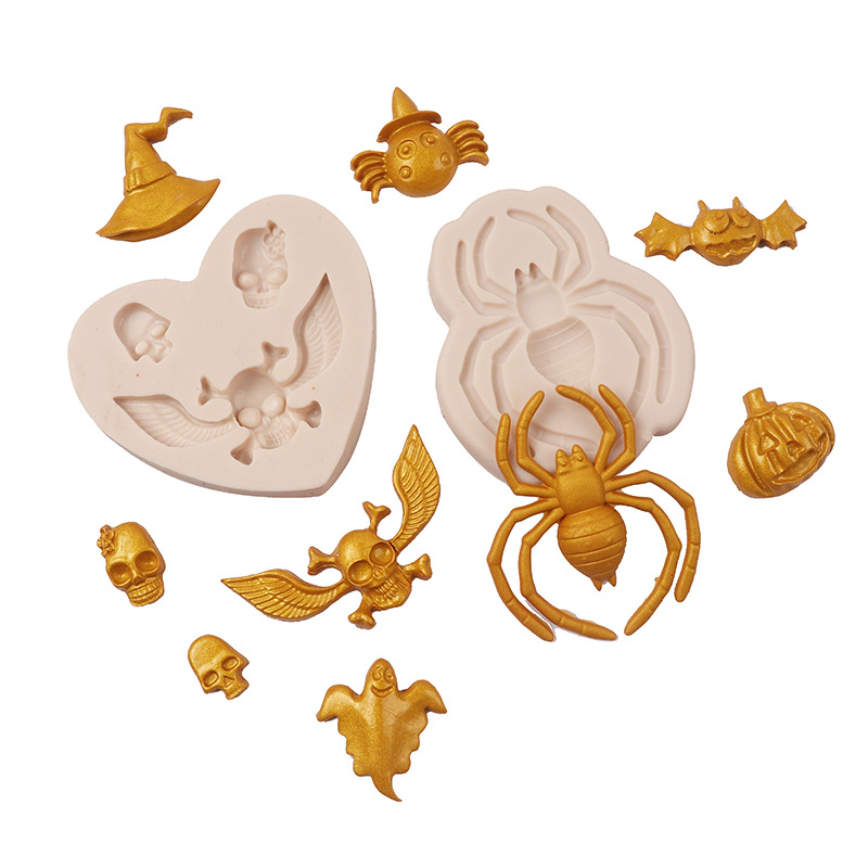 Halloween de vestir dedo fondant molde de silicona calabaza cráneo casa embrujada pastel de chocolate molde para hornear