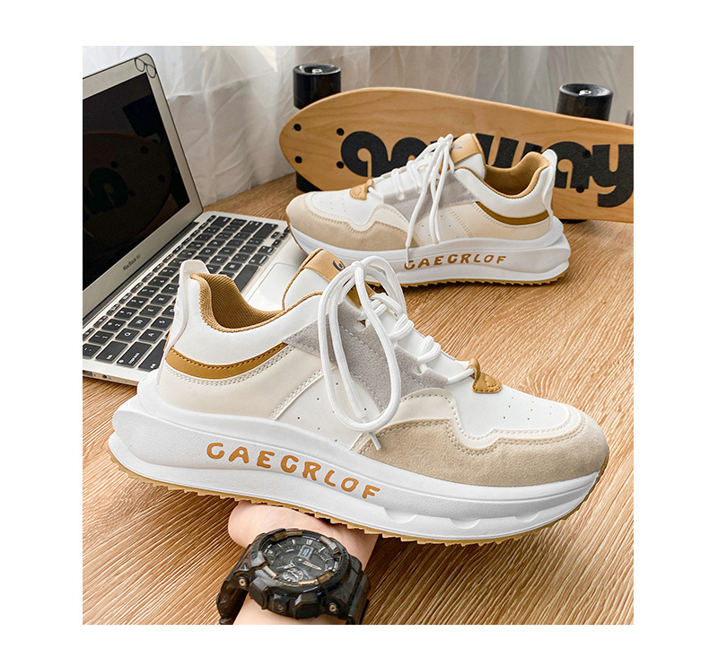  新益美 运动鞋男新款时尚运动风休闲鞋皮面撞色旅游鞋厚底