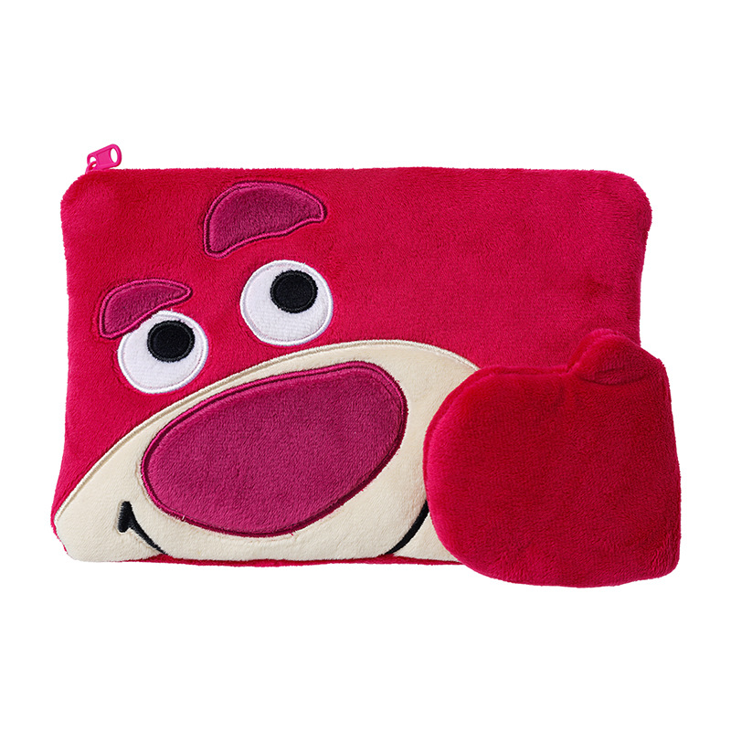 Disney Strawberry Bear Cute Plush Cosmetic Bag ID Bag Girl's Large Capacity Wash Storage Women's Mobile Phone Bag