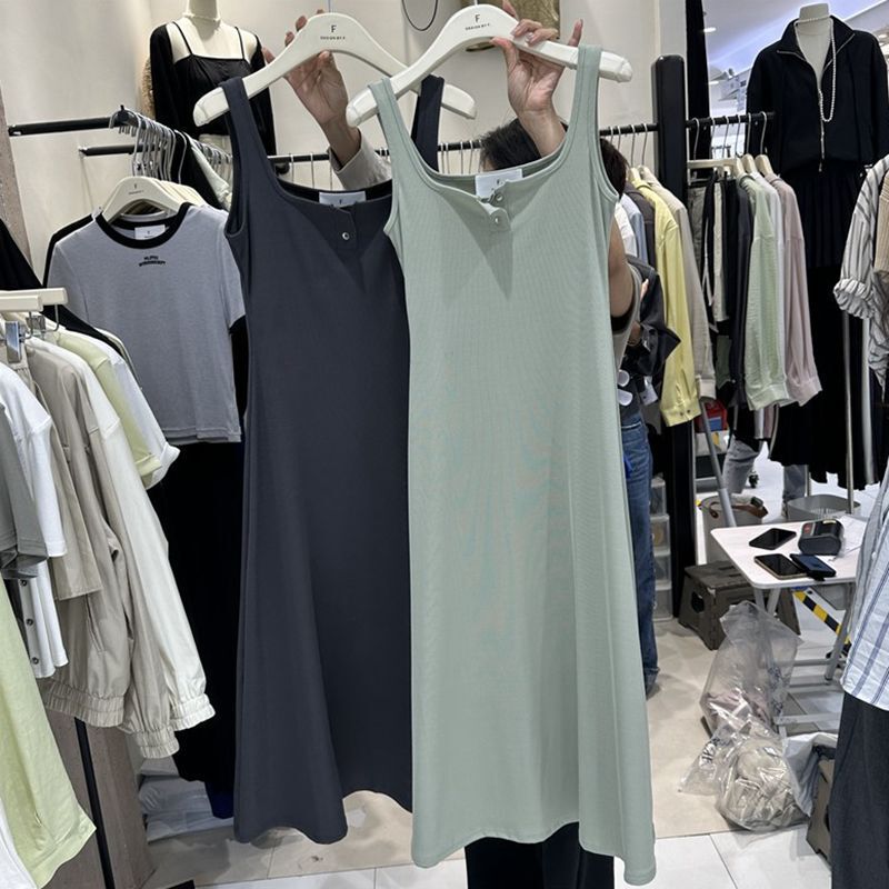 Plus-Size Women's Extra-Large Size 150kg Thin Ice Silk Drapey Sleeveless Camisole Long Dress Summer Square Neck Dress Plus-Size Women's Extra-Large Size 150kg Thin Ice Silk Drapey Sleeveless Camisole Long Dress Summer Square Neck Dress