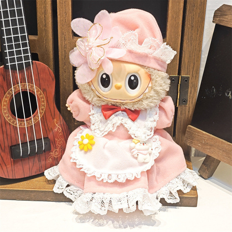 Labubu ベビー服ビニールラブブ 17 センチメートル人形かわいいドレスアップカジュアルスーツスカートぬいぐるみ服|undefined