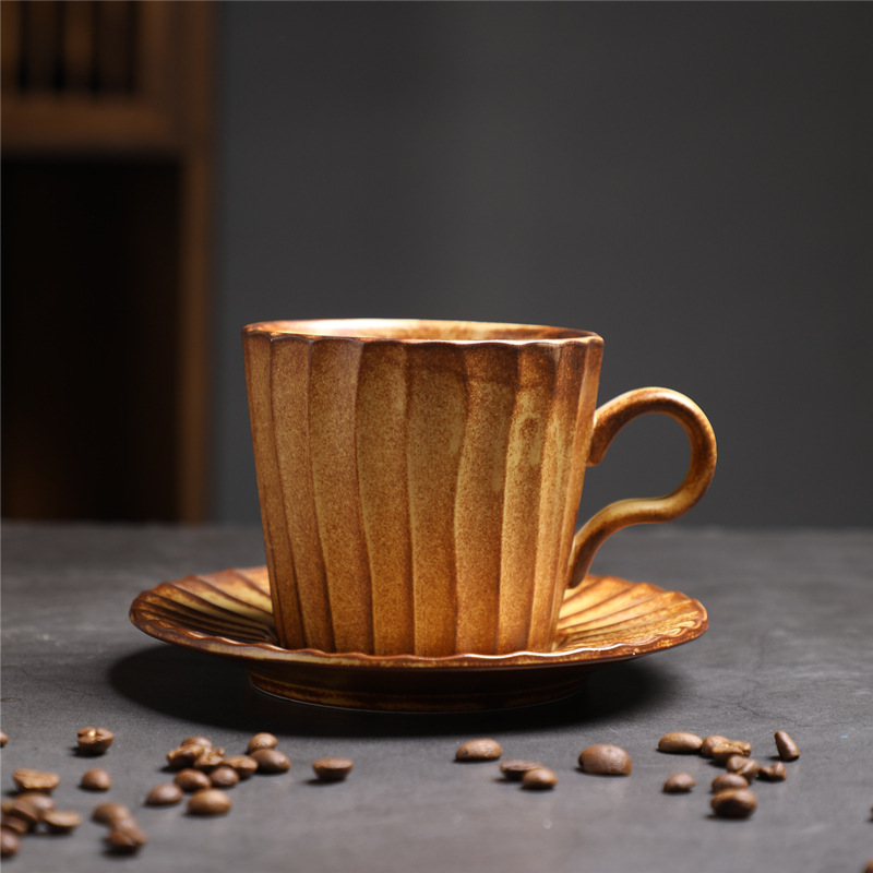 Estilo japonés vintage de cerámica taza de café y platillo traje creativo regalo taza de té de la tarde taza de café de gres