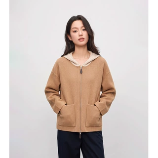 复古减龄款羊毛宽松大口袋连帽保暖开衫女2026年秋冬新款长袖外套