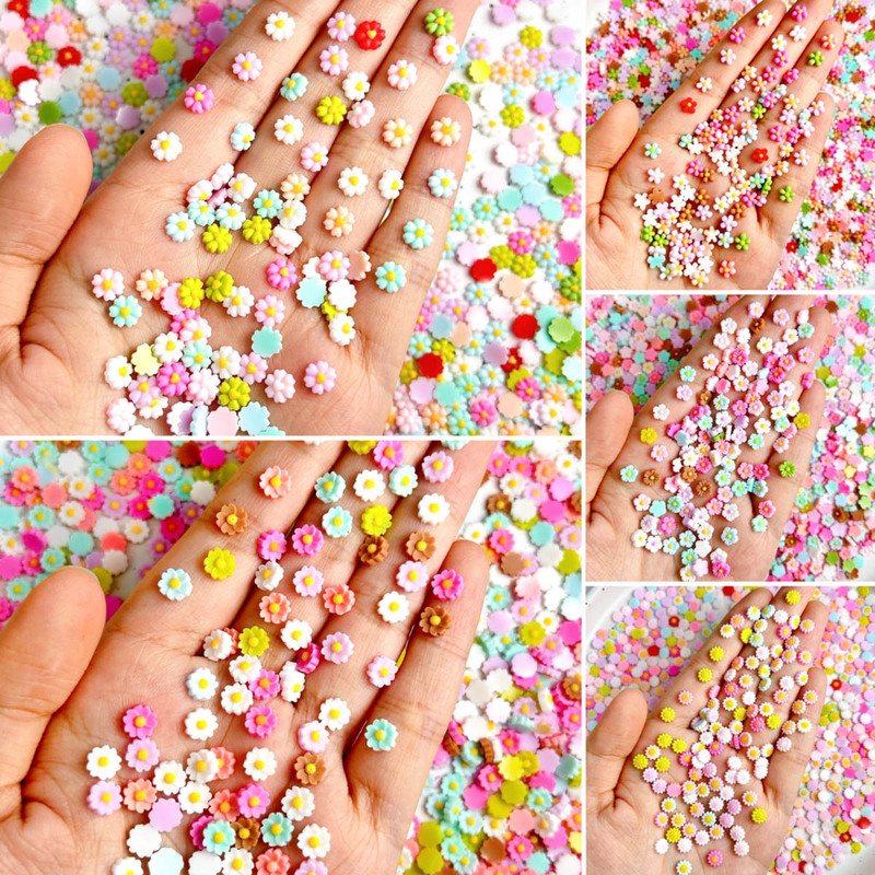 Cross-border hot variety of color 6mm flower nail jewelry resin luminous Macaron color mixed color flower wholesale