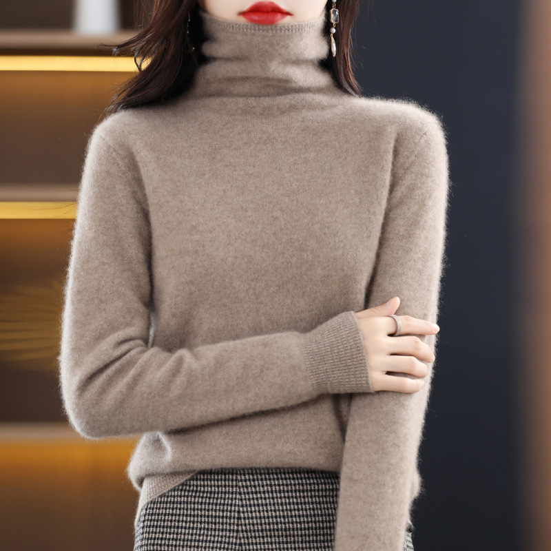 Ropa de primera línea 100 suéter de lana cuello de pila de mujer Otoño e Invierno cuello alto suelto sin costuras jersey de Cachemira suéter de fondo
