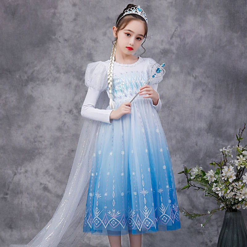 Платье с длинными рукавами для девочек 3-6 лет, платье принцессы, детская одежда, юбка-пачка, снежинка, весна-осень, удобное, для девочек-цветочниц, для вечеринок, для выступлений