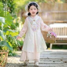 2026春秋新款汉服女童儿童新中式国风马甲连衣裙套装女孩仙公主裙