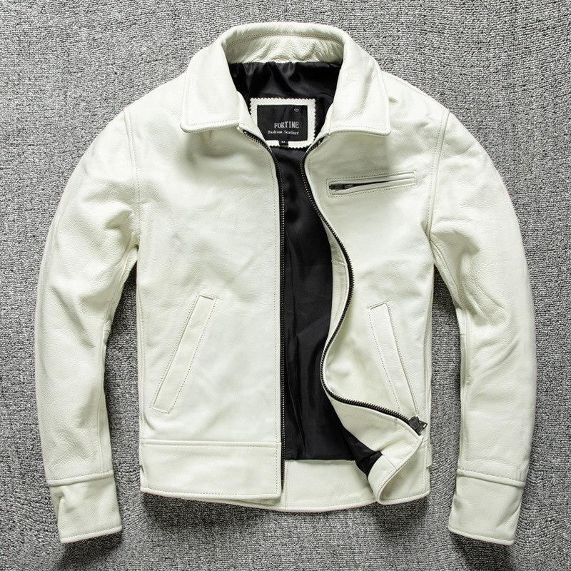 First-Layer Cowhide Leather Jacket, Short Slim-Fit Motorcycle Leather Jacket, Men's Tuxedo-Style Genuine Leather Casual Coat, Trendy