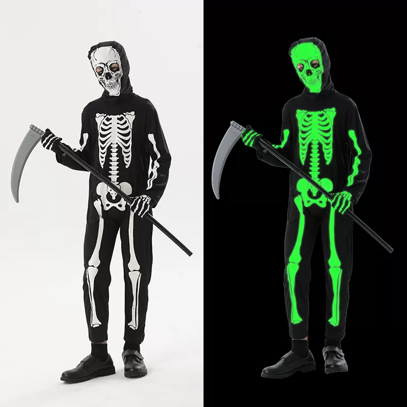 跨境万圣节COS服装儿童服装夜光骷髅幽灵鬼中小童舞台表演派对服
