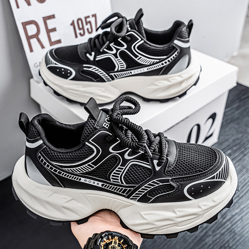 Cross-border Four Seasons nuevos zapatos de papá de suela gruesa para hombres, zapatos deportivos casuales transpirables de malla para estudiantes, zapatos de hombre todo fósforo ins