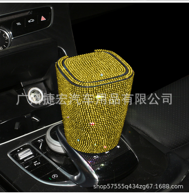 Diamond-Encrusted Car Ashtray for Women, Creative and Personalized Hot Diamond Flame-Retardant Covered Multi-Functional Crystal Popular Car Ashtray
