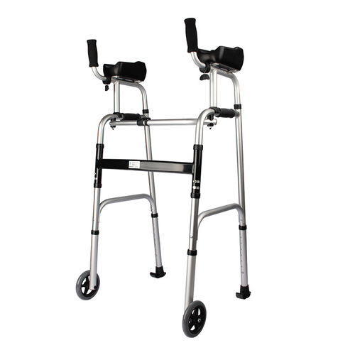 Aluminum alloy elderly walker, handicapped person's four-legged step aid, arm support, wheel, hospital assistance frame