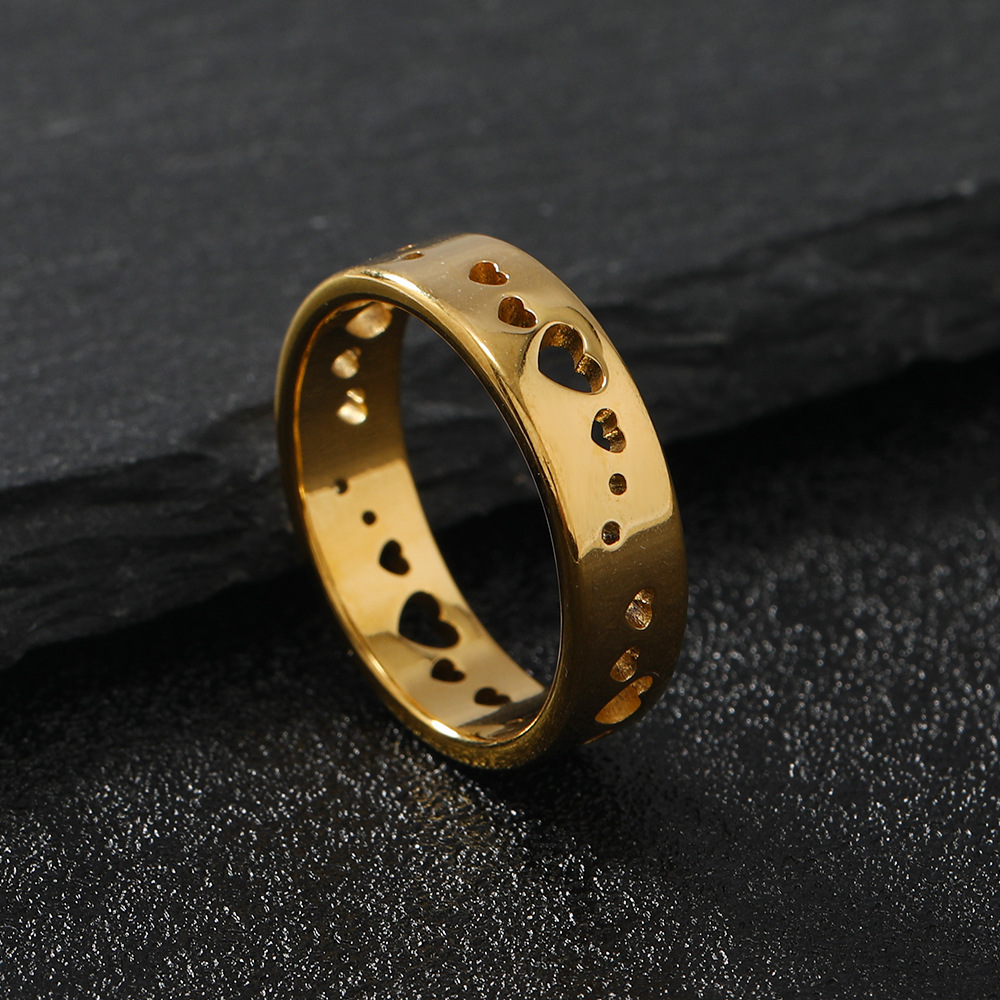 Heart Shape Pattern Unisex Gender Simple Style Heart Shape 201 Stainless Steel Hollow Out Unisex Rings