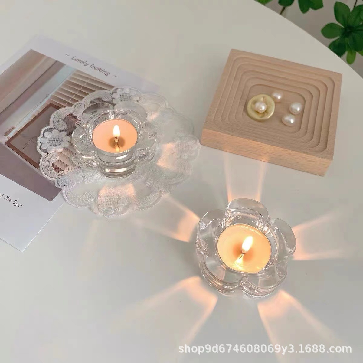 Transparent glass small plum blossom candle holder | Room decor item | Jewelry organizer | Earring & ring holder | Decorative candle stand