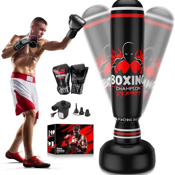 Adult Inflatable Boxing Column, Youth Freestanding Boxing Bag 69inch (170cm) with Boxing Gloves
