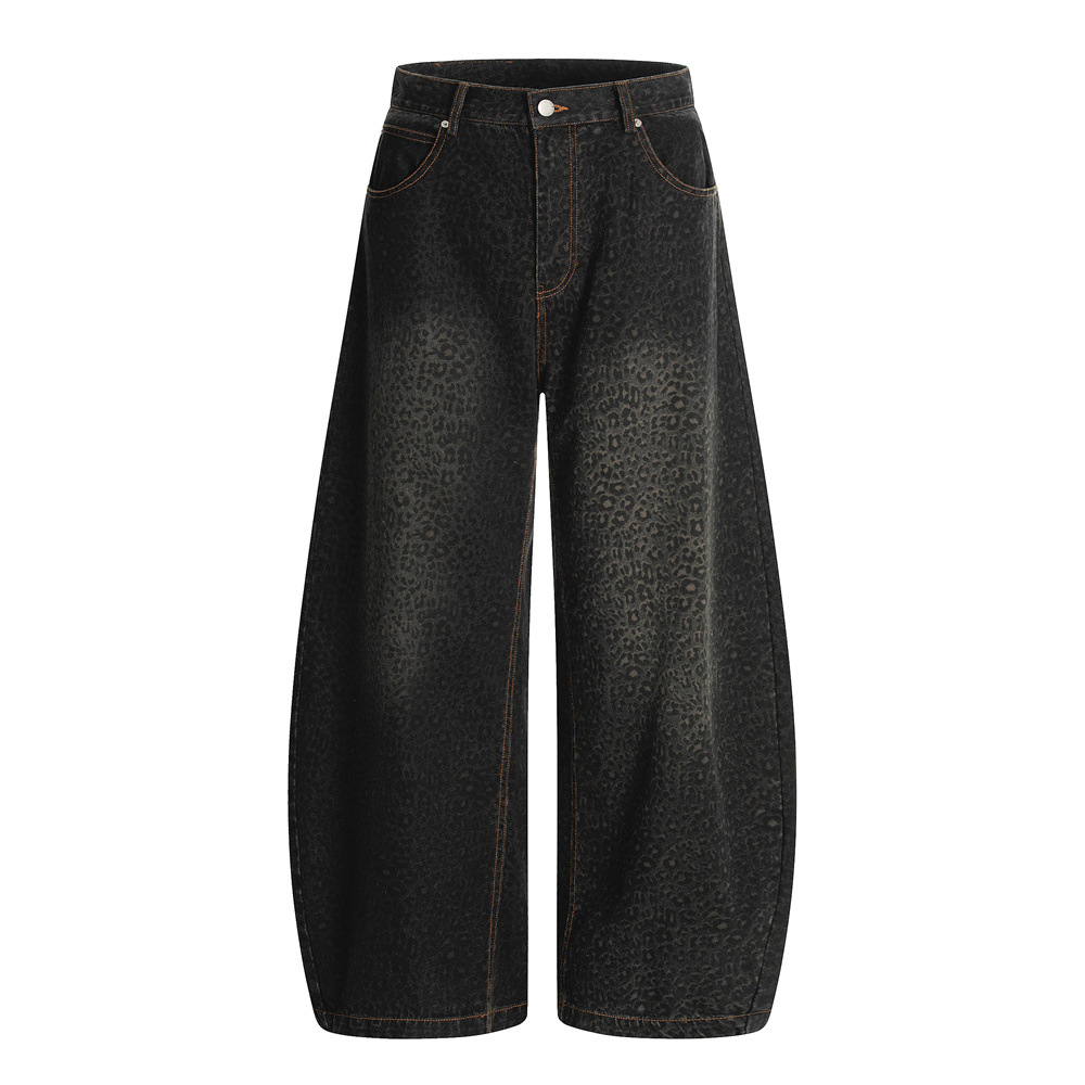 Jeans da uomo con stampa leopardata stile distressed casual_voghion.com