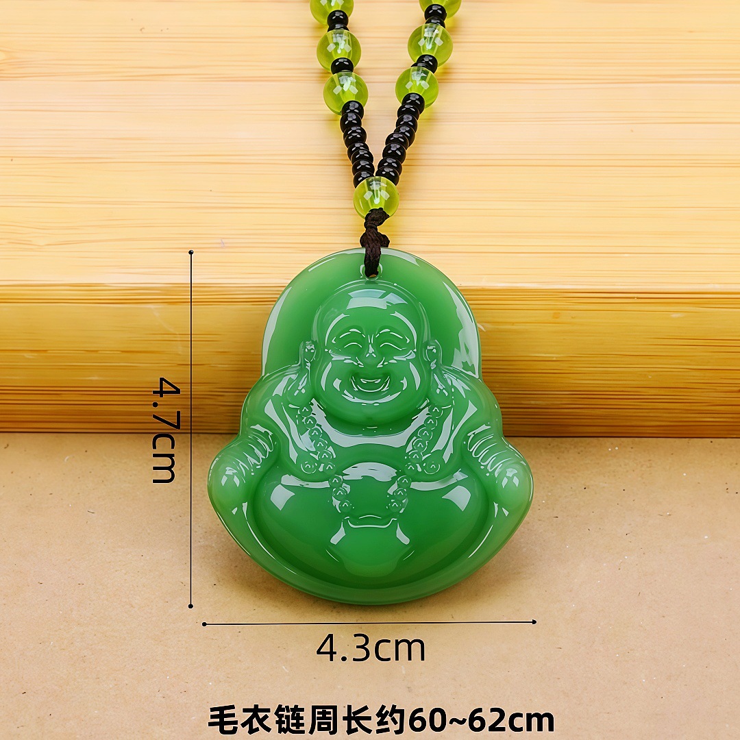 대형 짙은 녹색 부처님 스웨터 체인