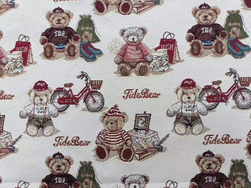 小熊色织提花箱包布料泰迪熊布艺动物提花箱包面料