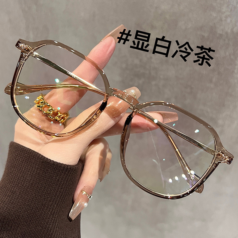 New Anti-Blue Light Large Frame Cold Brown High-Definition Reading Glasses for Women with Degree Display, Youthful and Simple Reading Glasses