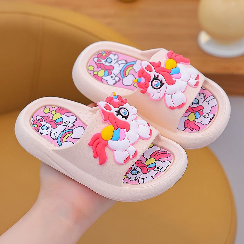 Zapatillas para niños arco iris verano niñas niños bebé antideslizante interior lindo zapatillas frías para niños pony de fondo suave